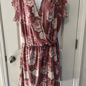 Derek Heart Mauve Pink Floral Wrap Midi Dress